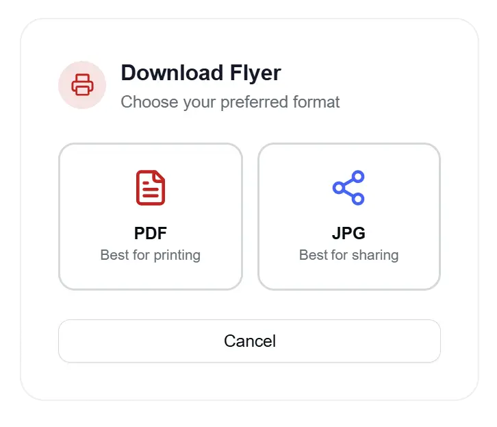 Choose between .pdf (Best for printing) or .jpg (best for sharing online / apps).
